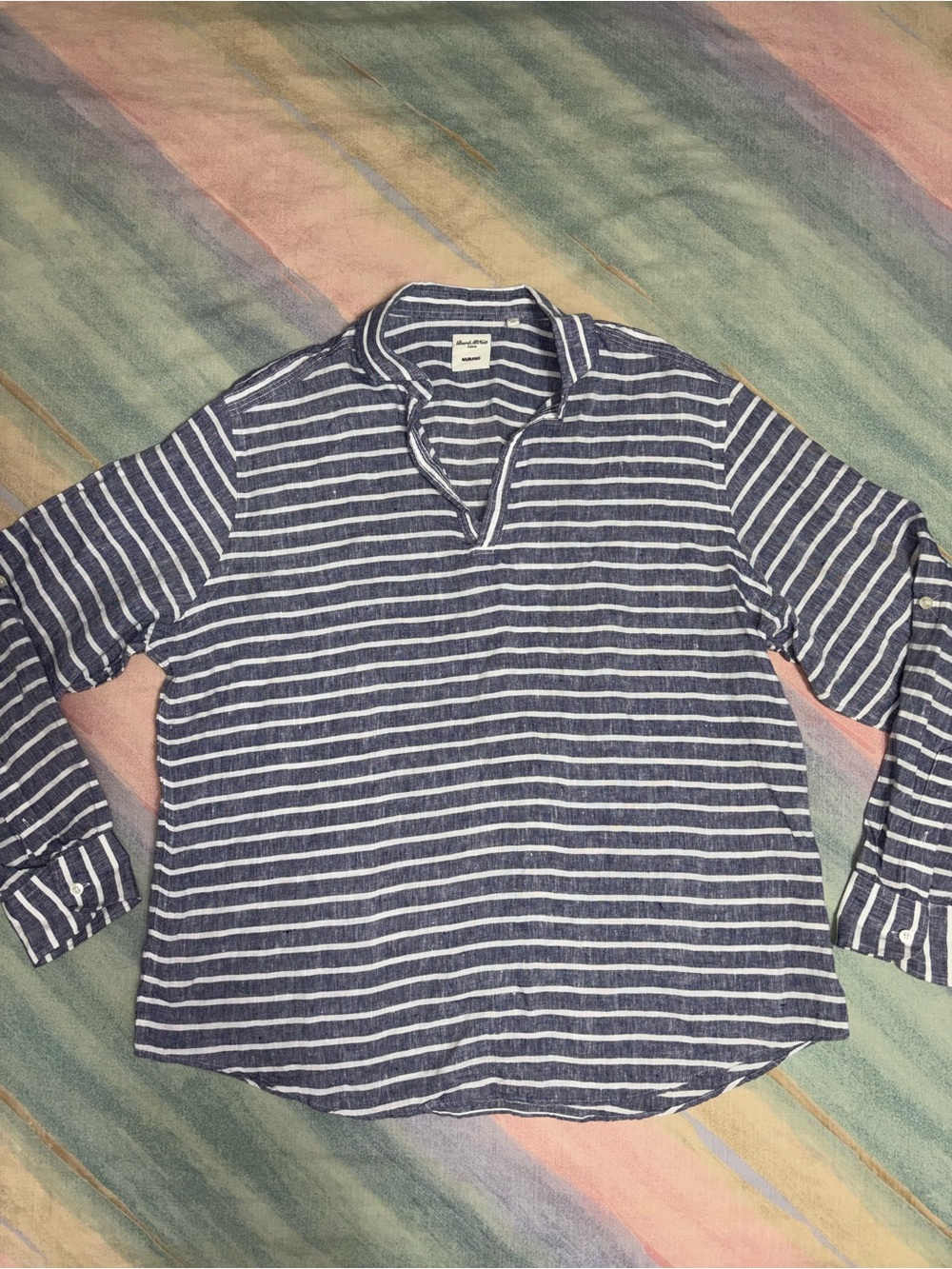 BAIRD MCNUTT‎ Murano Shirt Top Womens XL Blue White Striped 100% Linen
